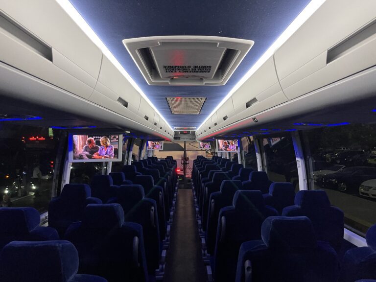 Charter bus rental with TV Movie monitors in Arizona