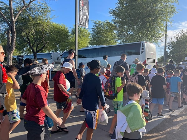 School trip with kids on a charter bus rental