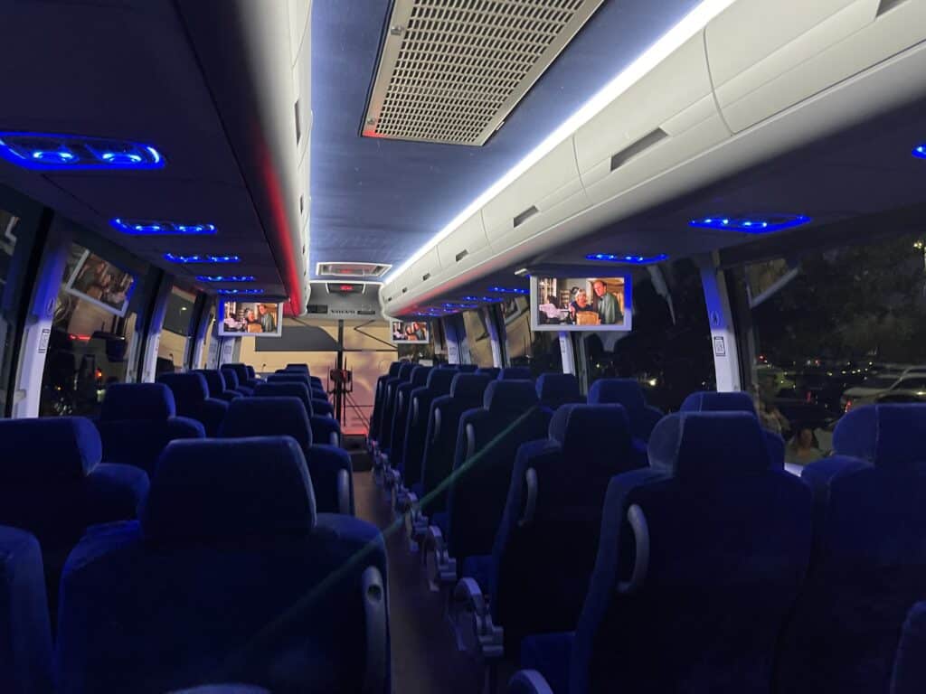 Charter bus with tv monitor for movies in Arizona