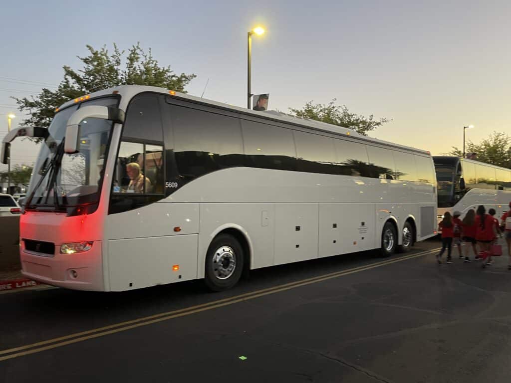 White Charter Bus rental - spacious, clean and cheap