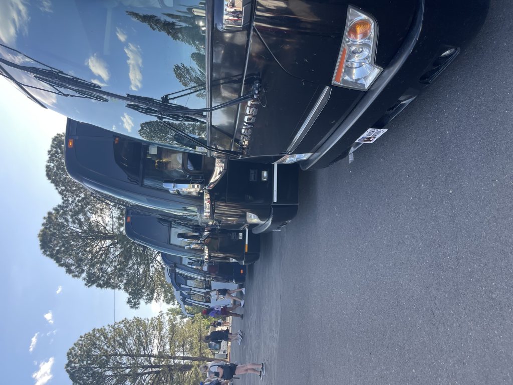 Charter bus positioned for corporate event rentals